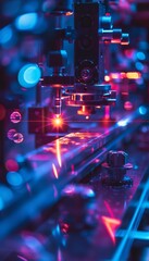Laser beams in a laboratory focused on optical physics, showcasing precision in light optics study.