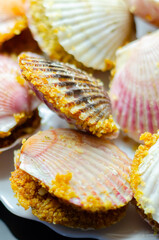 A plate of food with shells on it