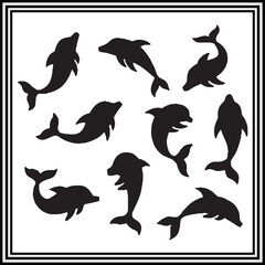 Shark silhouette vector set, animal  illustration