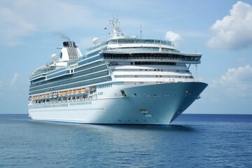 A Majestic Cruise Ship Gliding Smoothly Through Serene Waters Beneath A Beautiful Sky