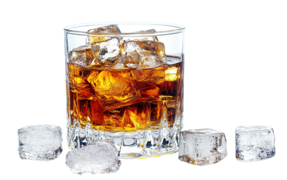 Glass of scotch whiskey on transparent background, png - Powered by Adobe