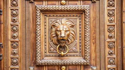 Ornate Wooden Door with Lion Head Knocker