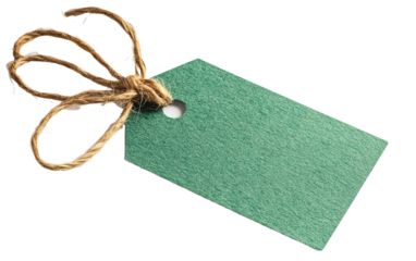 Green Craft paper tag with twine on transparent background, png
