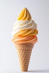A delicious soft-serve ice cream cone with swirls of yellow and white flavors.