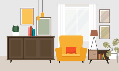 Modern and Minimalist Home Living Room Interior Design Concept Illustration