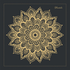 Abstract mandala pattern, Geometric shape, Unusual flower shape, golden color mandala design, Flower mandala, black and white mandala, pattern Vector illustration Islam, coloring book page, 