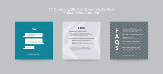 EV charging station social media post, Instagram post for ev charging marketing, promotional, Set of Instagram posts for e-commerce, EV charging station, renewable energy social media post EPS vector 