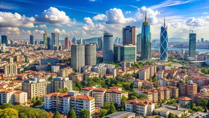 Naklejka premium view-on-the-city-downtown-and-skyscrapers-from-ist