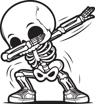 Cartoon Dabbing Skeleton outlined for coloring book isolated on a white background, Line Drawing of a Dancing Skeleton