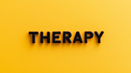 Black 3D Text of Therapy on Vibrant Yellow Background - Mental Health Concept