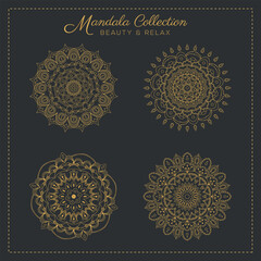 Abstract mandala pattern, Geometric shape, Unusual flower shape, golden color mandala design, Flower mandala, black and white mandala, pattern Vector illustration Islam, coloring book page, 