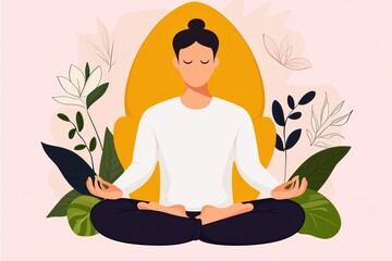 A serene illustration of a person meditating among leaves, embodying tranquility and harmony in a calming environment.