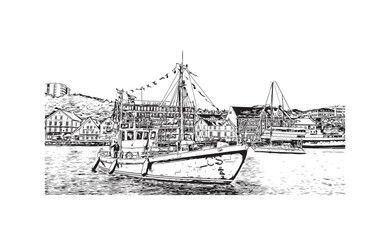 Print Building view with landmark of Stavanger is the city in Norway. Hand drawn sketch illustration in vector. 