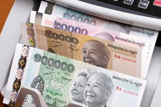 Cambodian riel in the counting machine