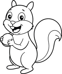 Creative black and white squirrel illustration perfect for children’s coloring books and activities.
