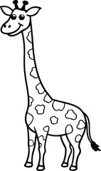 Sweet giraffe coloring page in black and white, perfect for children&rsquo;s creative moments.
