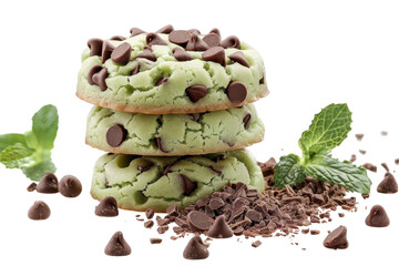 Mint Chocolate Chip Cookie Delight Isolated On Transparent Background