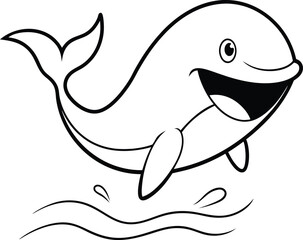 Obraz premium Kids will love coloring this cute whale! Black-and-white illustration perfect for fun, creative playtime
