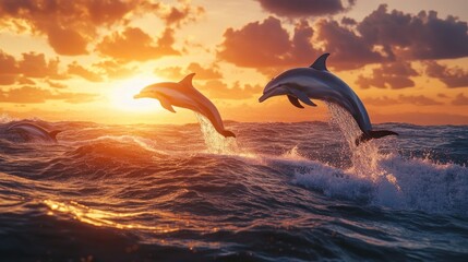 Dolphins Leap During a Dramatic Sunset