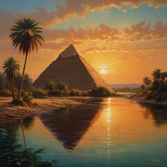 A breathtaking landscape of ancient Egypt with pyramid ai photo