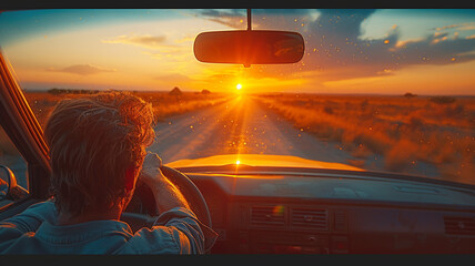 A man driving a truck driving down the road