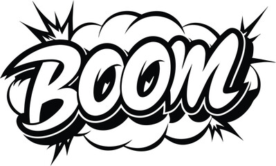 bold and stylized typography design word BOOM black and white 