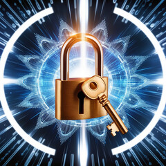 A shimmering lock and key intricately overlaid on ai photo