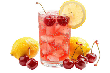 Refreshing Cherry Citrus Drink Isolated On Transparent Background