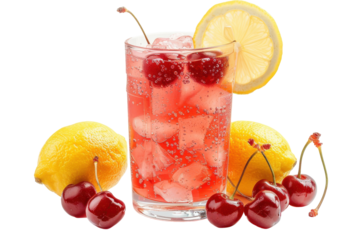 Refreshing Cherry Citrus Drink Isolated On Transparent Background