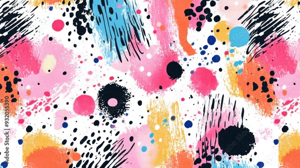 Sticker Abstract Colorful Watercolor Pattern Background - A vibrant abstract background featuring a white canvas with splashes of pink, orange, yellow, blue and black paint. The pattern symbolizes creativity,