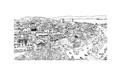 Fototapeta premium Print Building view with landmark of Stavanger is the city in Norway. Hand drawn sketch illustration in vector. 