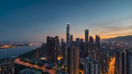 Fototapeta premium Sunrise Over City Skyline