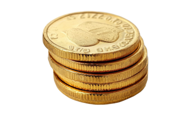 Gold coin stack on transparent background, png	