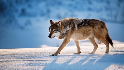 Obraz premium Lone Wolf Traversing Snowy Winter Landscape