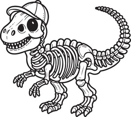 Cartoon dinosaur Skeleton outlined for coloring book isolated on a white background, Line Drawing of a Dancing Skeleton
