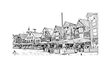 Print Building view with landmark of Stavanger is the city in Norway. Hand drawn sketch illustration in vector. 