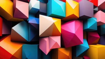 Geometric cubes with different triangle patterns, forming a colorful and dynamic composition.