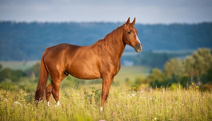 Obraz premium Graceful Horse Galloping Through Sunlit Forest Path