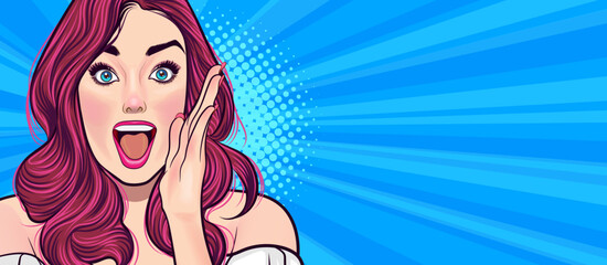 woman talking whispering gossip secret retro pop art comic vintage