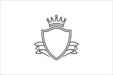 
Crown headed Shield silhouette.  Heraldic emblem crest shield with crown on white background.