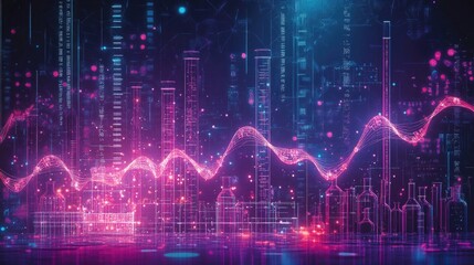 Fototapeta premium Personalized Medicine and Genetic Research with DNA Strands in Futuristic Lab Environments Using Bio-Lime, Deep Purple, and Cyan.
