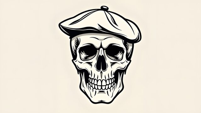 recommend clip art: Menacing Skull with Flat Cap Illustration