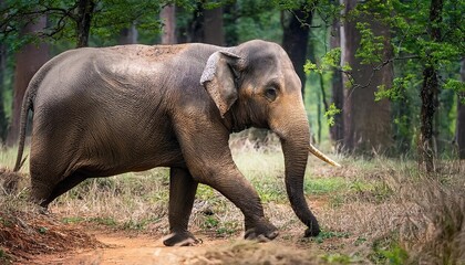 Majestic Elephant Walking Through Lush Green Forest