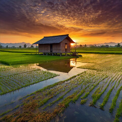 Vibrant oil on canvas capturing the warm hues of a sun ai photo