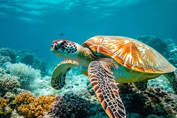 Turtle swimming under the sea