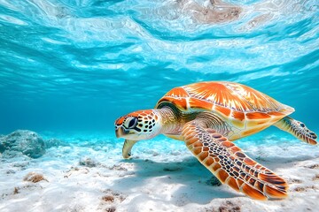 Fototapeta premium Turtle swimming under the sea