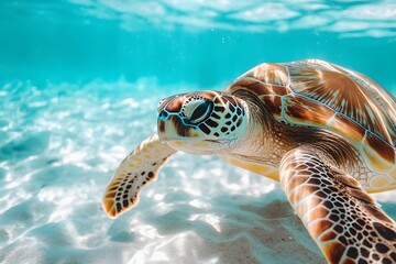 Fototapeta premium Turtle swimming under the sea