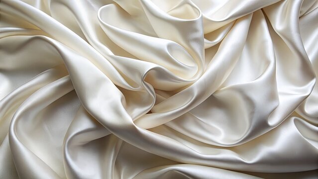 Delicate, luxurious silk fabric neatly folded into crisp, angular creases, showcasing its lustrous sheen and smooth texture in a soft, creamy white color palette.