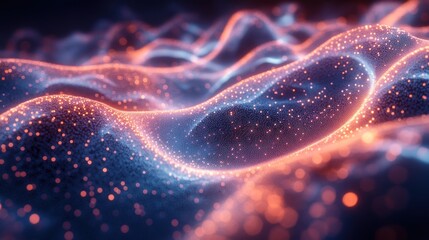 Abstract Digital Landscape with Glowing Particles