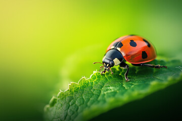 Fototapeta premium Ladybug on Green Leaf